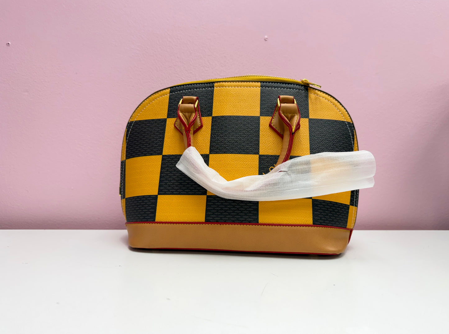 Yellow checkered purse