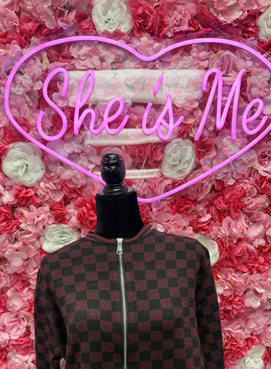 L- Checkered Zip Sweater